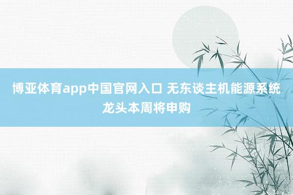 博亚体育app中国官网入口 无东谈主机能源系统龙头本周将申购