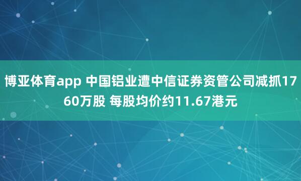 博亚体育app 中国铝业遭中信证券资管公司减抓1760万股 每股均价约11.67港元