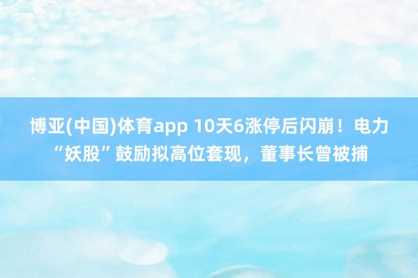 博亚(中国)体育app 10天6涨停后闪崩！电力“妖股”鼓励拟高位套现，董事长曾被捕