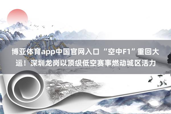 博亚体育app中国官网入口 “空中F1”重回大运！深圳龙岗以顶级低空赛事燃动城区活力