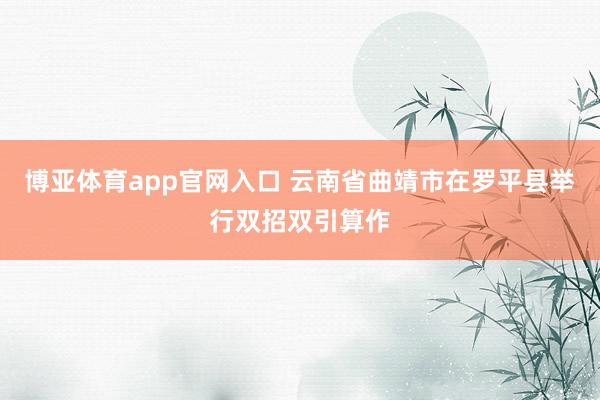 博亚体育app官网入口 云南省曲靖市在罗平县举行双招双引算作