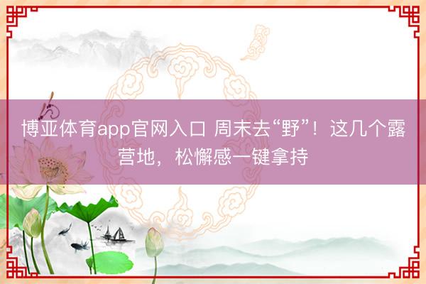 博亚体育app官网入口 周末去“野”！这几个露营地，松懈感一键拿持