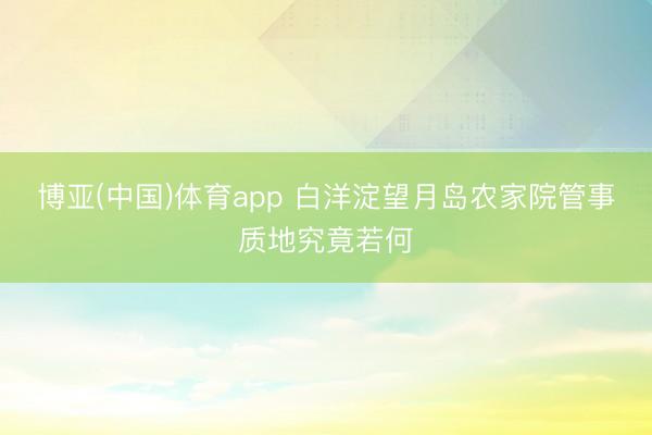博亚(中国)体育app 白洋淀望月岛农家院管事质地究竟若何